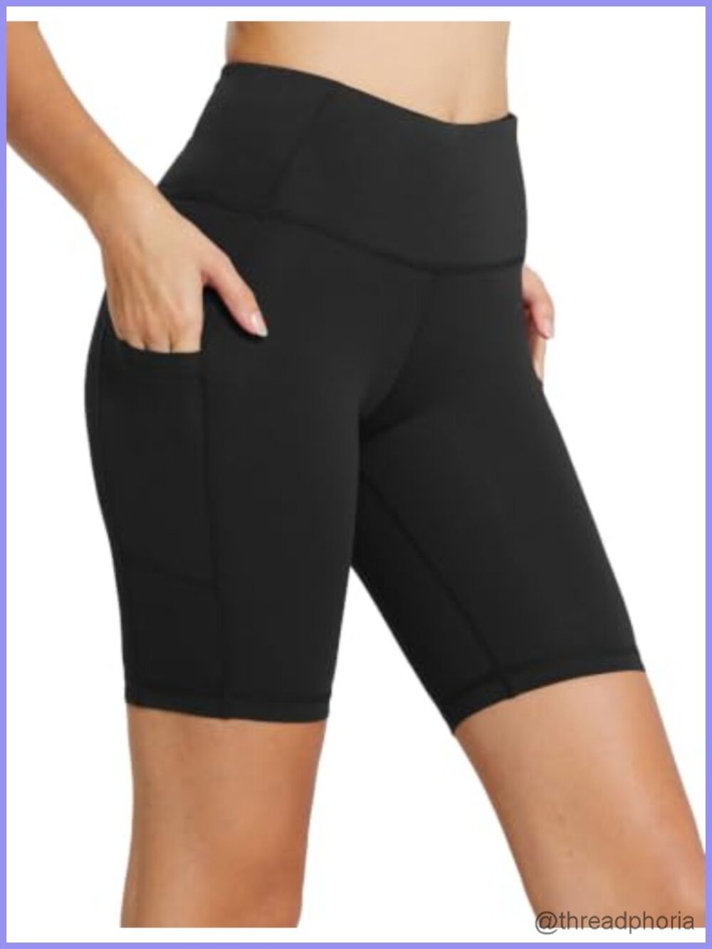 High Waist Biker Shorts with 3 Pockets - 87% Polyester 13% Spandex - Athletic